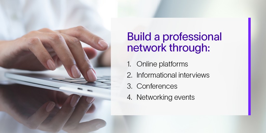 Professionals can build their network through online platforms, informational interviews and more