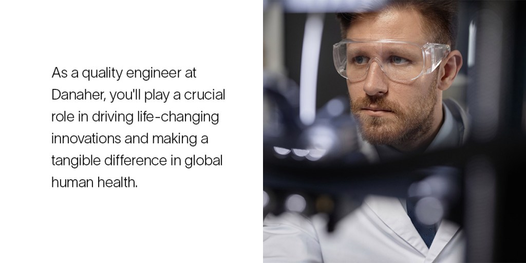A quality engineer wearing safety glasses