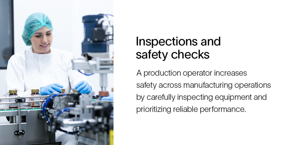 A female production engineer inspects a piece of equipment