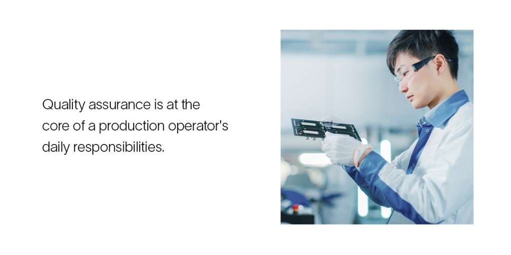 A production engineer inspects a piece of equipment for quality assurance